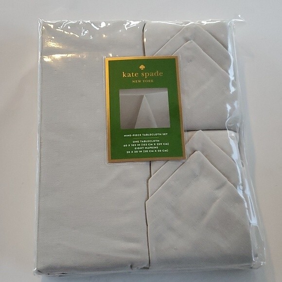 NWT Kate Spade Tablecloth & 8 Napkins Set Tan Greige Larabee Dot 60" x 102" - Picture 4 of 5